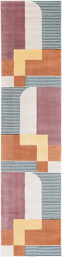 SAFAVIEH Orwell Collection Runner Rug - 2'2" x 9', Rust & Yellow, Mid-Century Modern Abstract Design, Non-Shedding & Easy Care, Ideal for High Traffic Areas in Living Room, Bedroom (ORW368P)