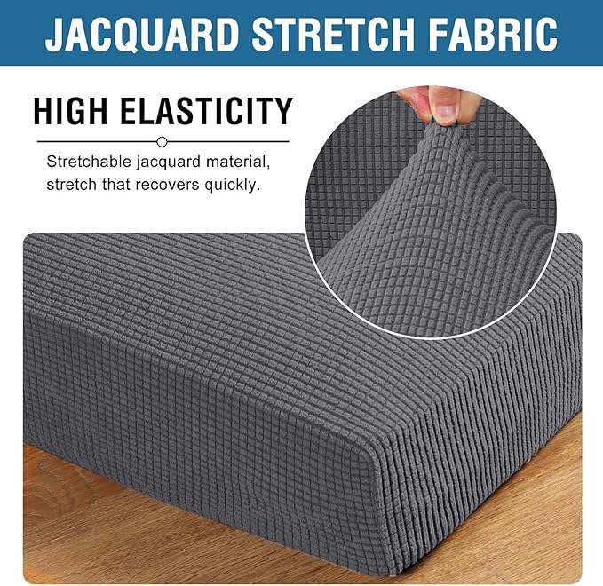 H.VERSAILTEX Multi-Pieces Couch Covers for 3 Cushion High Stretch Sofa Cover Jacquard Textured Washable Twill Fabric(3 Seat Covers Plus 3 Back Cushion Covers, Grey)
