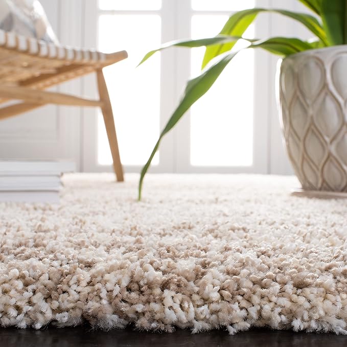 SAFAVIEH Hudson Shag Collection Area Rug - 5' Square, Ivory & Beige, Modern Design, Non-Shedding & Easy Care, 2-inch Thick Ideal for High Traffic Areas in Living Room, Bedroom (SGH206B)