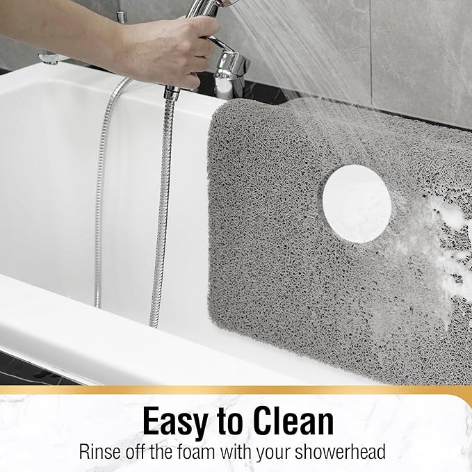 HITSLAM Square Shower Mat, 32 x 32 Inch Non Slip Bath Mat for Tub, Soft PVC Loofah Bathtub Mats with Drain Holes, Quick Drying Bathroom Stall Floor Mat, Bathroom Accessories Without Suction Cup, Grey