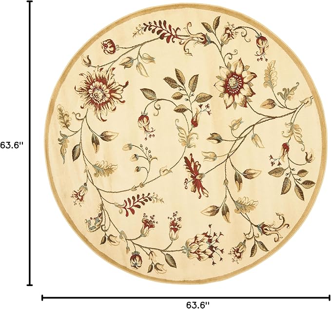 SAFAVIEH Lyndhurst Collection Area Rug - 5'3" Round, Ivory & Multi, Traditional Floral Design, Non-Shedding & Easy Care, Ideal for High Traffic Areas in Living Room, Bedroom (LNH552-1291)