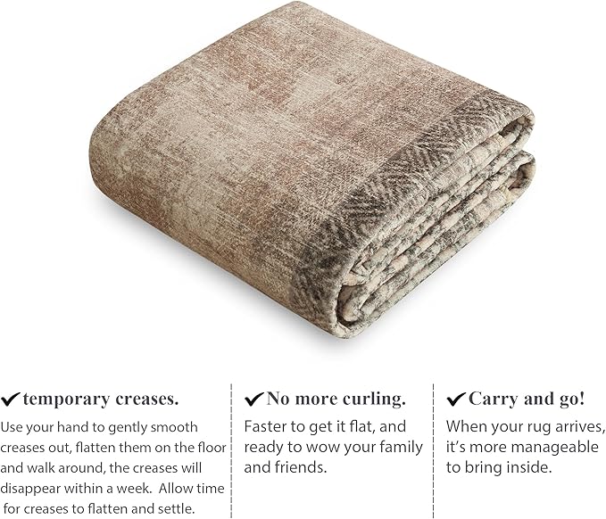 NICETOWN 5x8 Area Rug, Ultra- Thin Brown Oriental Washable Rug for Living Room, 5'x 8' Carpet for Bedroom, Non-Slip Stain Resistant Foldable Large Carpet Pet & Kids Friendly for Dining Room