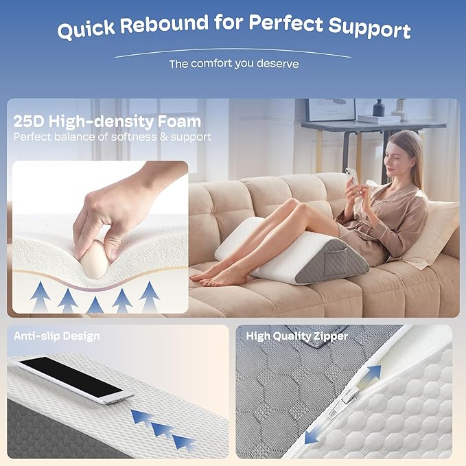 Wedge Pillow for Acid Reflux and Back Pain Relief, Snoring, Bed Wedge Pillow for Sleeping After Surgery. Triangle Pillow Wedge, Cooling Memory Foam Top