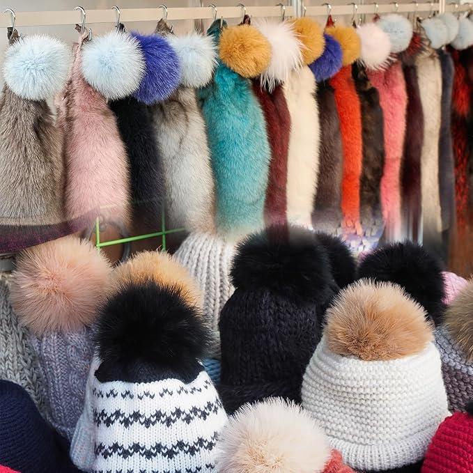 uxcell 2 Inch Faux Fur Pom Pom Balls, 10 Pcs Khaki Fluffy Soft Faux Fur Pom Poms for Hats with Elastic Loop for DIY Knitting Hats Keychain Scarves Gloves Bags Shoes Accessories