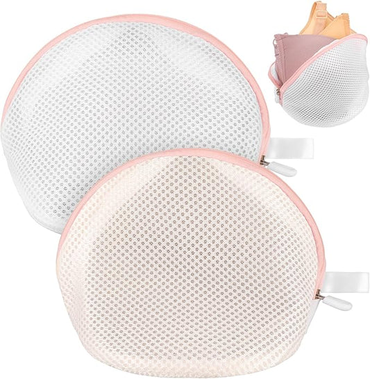 cobee 2 Pack Bra Washing Bag, Mesh Lingerie Bags with Zipper for Laundry, Lingerie Bag Underwear Brassiere Washing Bags for Women(White and Pink)