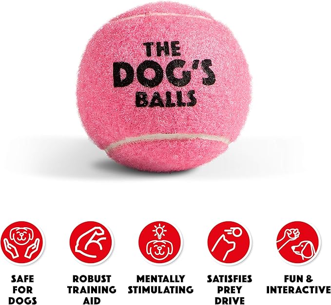 The Dog's Balls Dog Tennis Balls for Dogs, Pink, 12-Pack - Non-Abrasive Felt Fetch Balls, Tough Rubber Core, Float in Water, Fits Standard Launchers