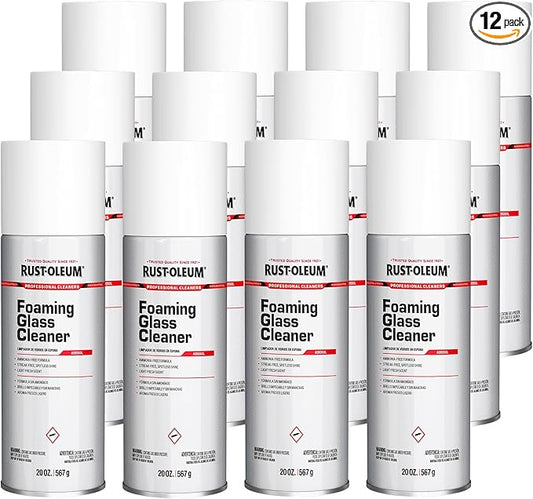 Rust-Oleum Professional Cleaners Foaming Glass Cleaner | 20oz Aerosol Can | Professional Strength | Ammonia-Free | Fresh Scent | 12 Pack
