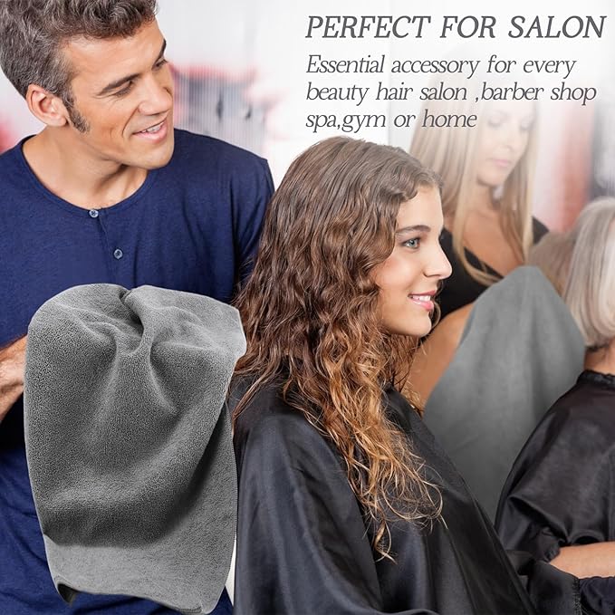 Shimeyao 50 Pack Bleach Proof Towels Microfiber Absorbent Resistant Hair Hand Towels Bulk Quick Dry for Barber Gym Bath Spa Shaving (Light Grey,16 x 29 Inch)
