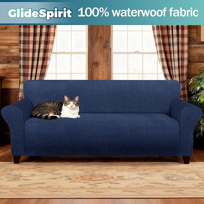 Waterproof Couch Cover, Stretch Non-Slip Oversized Sofa Slipcover with Elastic Bottom Stay-in-Place - Leakproof Furniture Protector for Kids & Pets - Washable (Oversized Sofa, Navy)