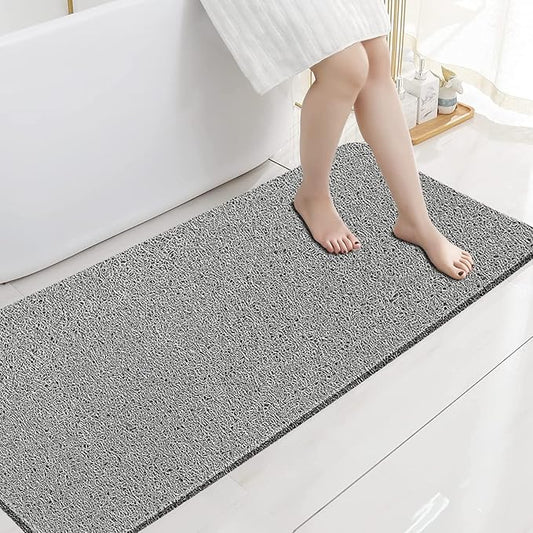 godehone Shower Mats Non Slip Without Suction Cups, PVC Loofah Bathroom Mats, Loofah Mats for Shower and Bathroom, Quick Drying, 17.1× 59 Inch, Grey