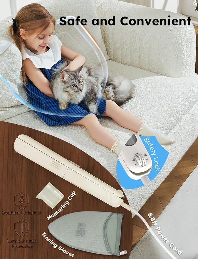 Travel Steamer Iron Portable, Rylena 180° Rotatable Handheld Press Iron for Clothes, No Ironing Board Needed, 2X Larger Leak-Proof Tank, Gentle&Quick De-Wrinkle, Crisp Crease, 3 Temp, Optional Steam