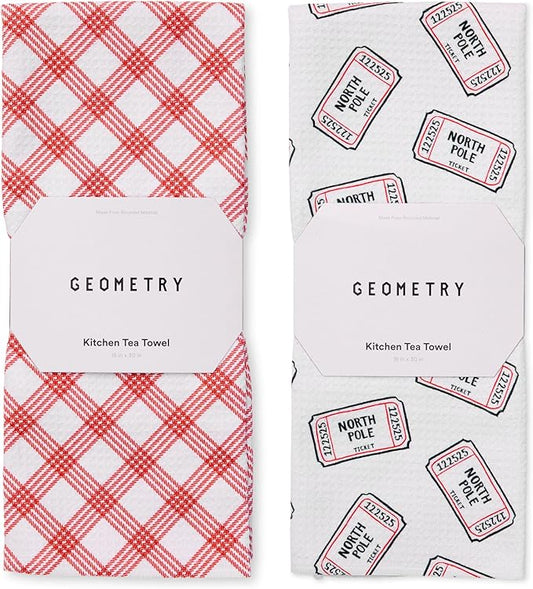 GEOMETRY Christmas Kitchen Towels - Quick Dry Microfiber Cloth Dish Towels for Kitchen Drying - Premium Quick Dry Towel 2-Pack Set - Polar Express