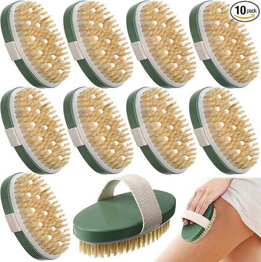Gejoy 10 Pcs Dry Brushing Body Brush for Lymphatic Drainage Exfoliating Brush with Massage Nodule Dry Skin Body Scrubber Cellulite Shower Circulation Dead Exfoliator (4.92 x 2.56 Inches,Sage Green)