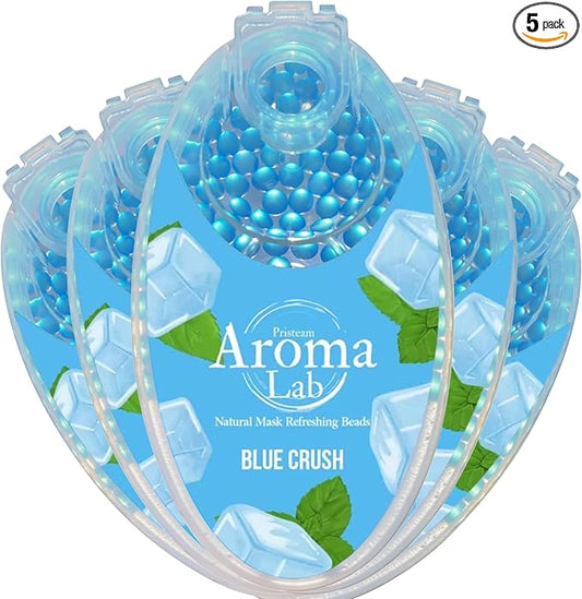 Face Mask Refresher - 500 Blue Menthol Scented Air Freshener Beads for Face Masks – Long-Lasting Fresh Aroma with Natural Essential Oils (5 Packs of 100)