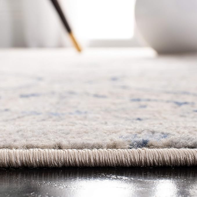SAFAVIEH Brentwood Collection Runner Rug - 2' x 12', Light Grey & Blue, Floral Damask Ogee Trellis Design, Non-Shedding & Easy Care, Ideal for High Traffic Areas in Living Room, Bedroom (BNT860G)