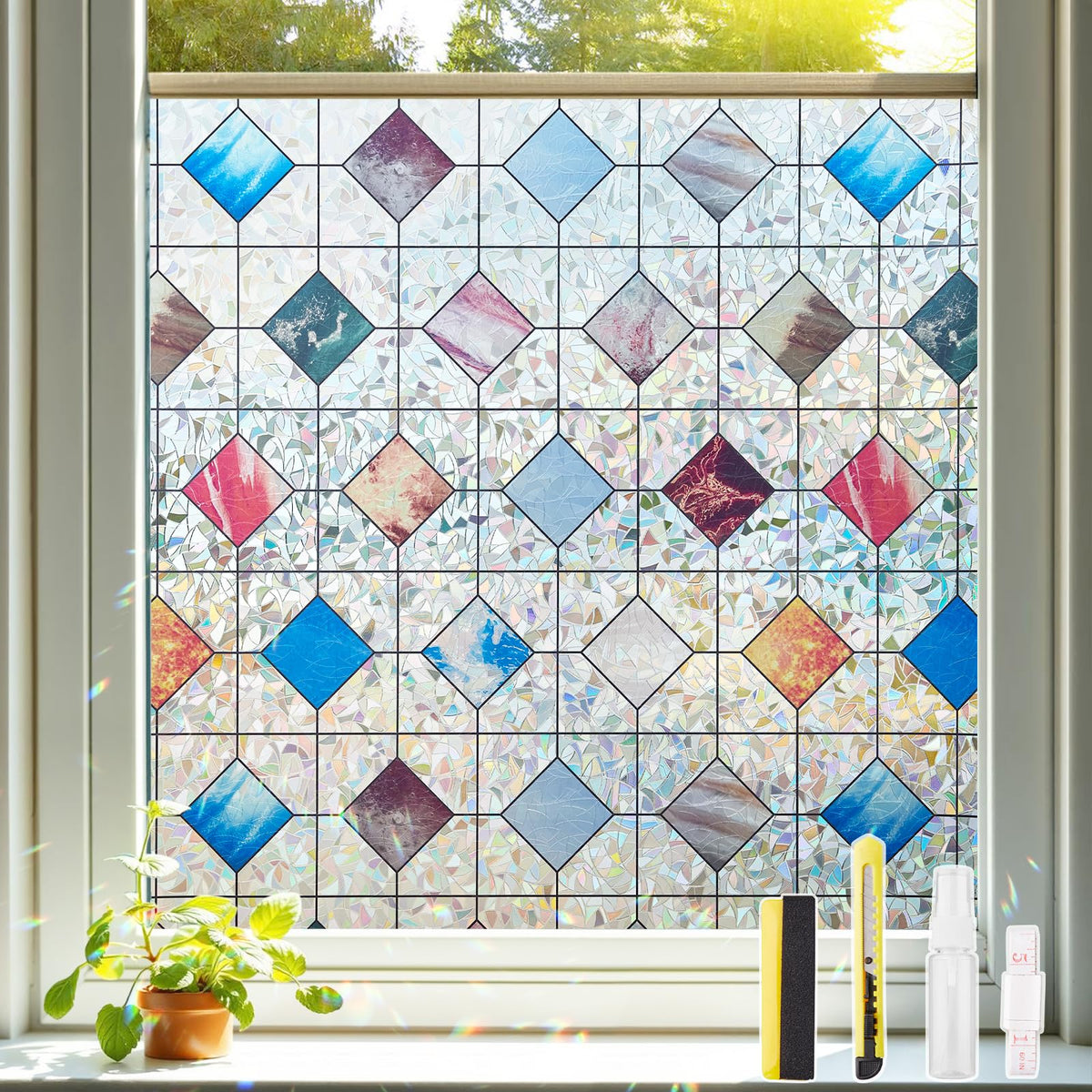 Stained Glass Window Privacy Film Decorative, 17.5″ x 78.7″ - Image 1