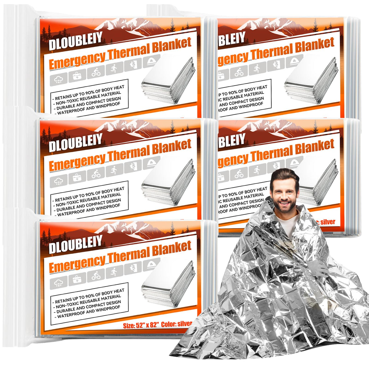 5-Pack Emergency Mylar Blankets, Thermal Space Blankets - Image 1