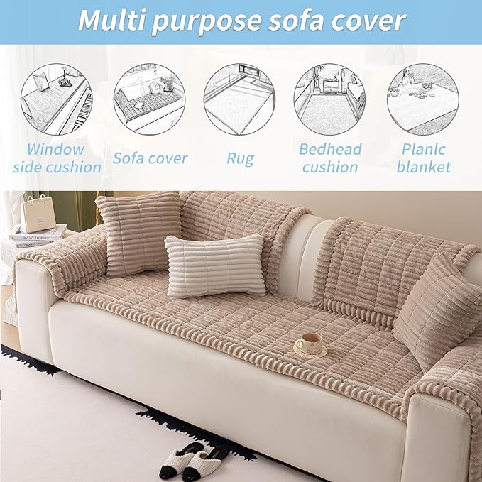 Couch Cover for Dogs Washable,Non Slip Fuzzy Durable Couch Covers for 3 Cushion Sofa Pet Friendly Sofa Cover Dog Thick Soft Slipcovers Protector Couches Mat Bed (Brown, 27.6" x 59"/70 x 150cm)