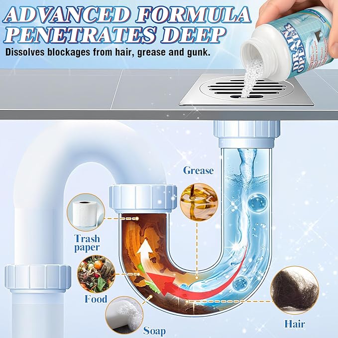 Drain Cleaner, Drain Clog Remover 260g, Fast-Acting Pipeline Dredging Agent, Heavy Duty Grease and Food Clogs for Kitchen Sink, Toilet, Shower, Sink Unblocker for Hair (White)