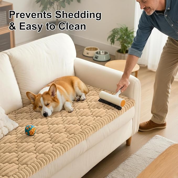 Smiry Pet Couch Cover for Dogs Washable, Non-Slip Fuzzy Couch Covers for 3 Cushion Sofa Pet Friendly, Soft Thick Furniture Protector Sofa Slipcover Mat for Dogs (Camel, 27.6" x 47")