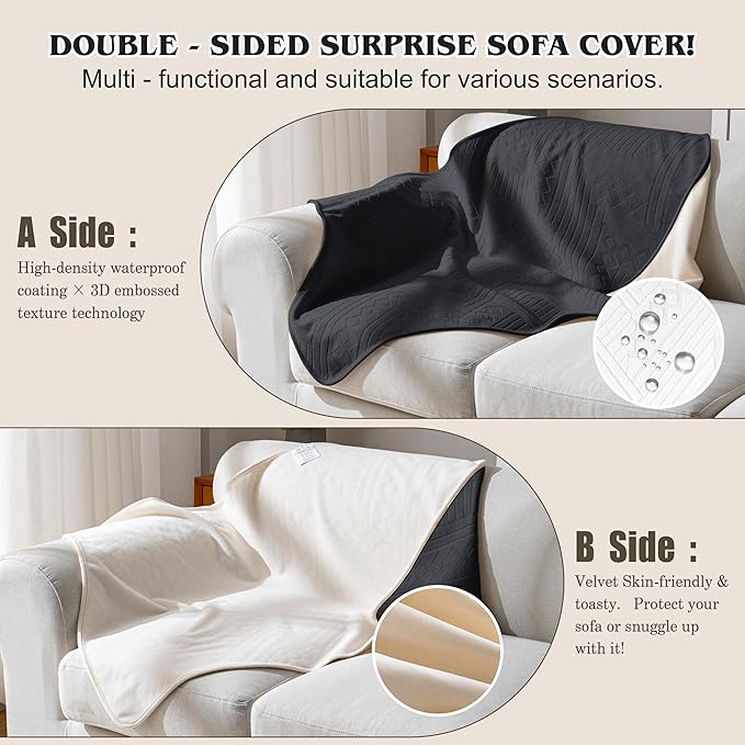 Waterproof Recliner Chair Cover - Washable Double-Sided Velvet and Pattern Reversible Cover for Couch, Bed, Car and Sofa Protection for Dogs, 30x40in/Black