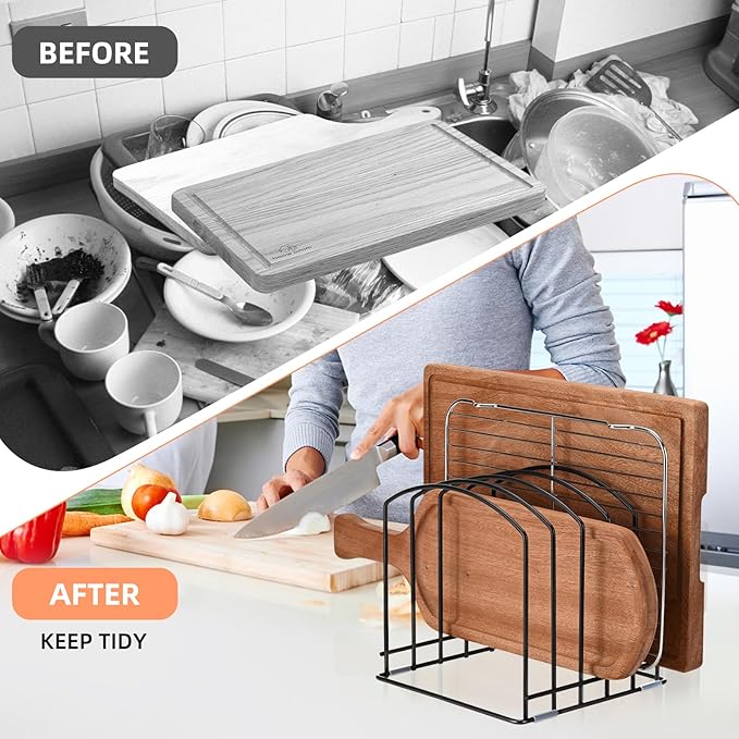 5-Slot Cutting Board Organizer, Bakeware Organizer, and Kitchen Cabinet Organizer for Baking Trays and Cookie Sheets (2pcs 5 Slots for one size)