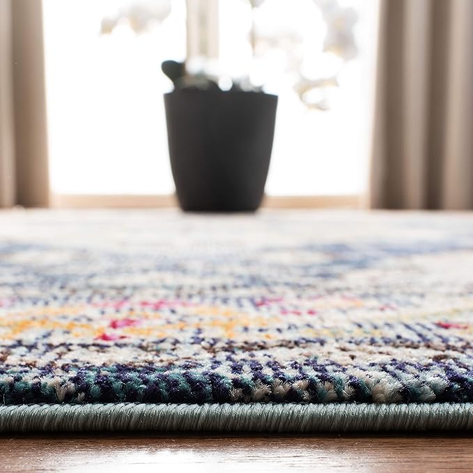 SAFAVIEH Monaco Collection Area Rug - 8'8" Round, Navy & Light Blue, Non-Shedding & Easy to Clean, Distressed Medallion Design, Ideal for Living Room, Bedroom, Dining Space (MNC243N)