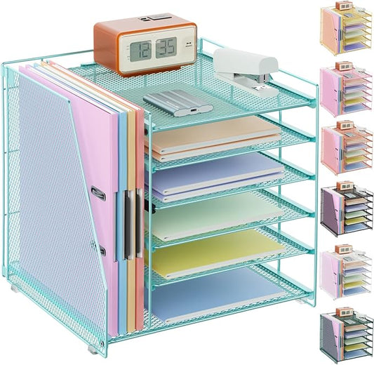 gianotter 6-Tier Paper Organizer With Magazine Holder, Desk Organizers and Accessories, Desk Accessories & Workspace Organizers, File Organizer for Office Supplies Storag (Blue, 6-Tier)