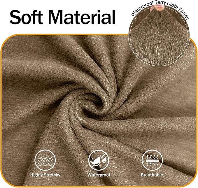 Waterproof Couch Cover, Stretch Non-Slip Sofa Slipcover with Elastic Bottom That Stays in Place - Leakproof Furniture Protector for Kids and Pets - Washable (Sofa, Brown)