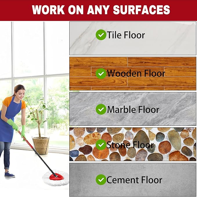 Spin Mop Replacement Heads, Mop Replace Head Easywring 1-Tank System, Mop Head Replacement for Hardwood Floor Cleaning, Machine Washable and Easy to Replace (2 Pack)