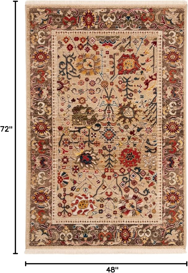 SAFAVIEH Kashan Collection Area Rug - 4' x 6', Beige & Taupe, Traditional Design, Stain Resistant, Ideal for High Traffic Areas in Living Room, Bedroom & Dining Room (KSN303K-4)