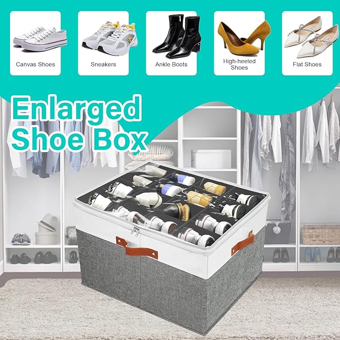 2 PACK Shoe Storage Organizer for Closet,Stackable Shoe Storage Box for Entryway,Cube Storage Cabinet,Organizador De Zapato,Folding House Container with Clear Cover,Holder Shoe Rack(Grey)