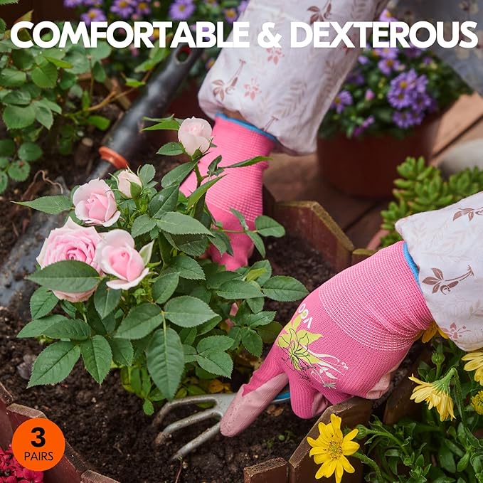 Vgo... 3Pairs Ladies' Nitrile Coating Gardening and Work Gloves (Size M, Green & Pink & Purple, NT2110)