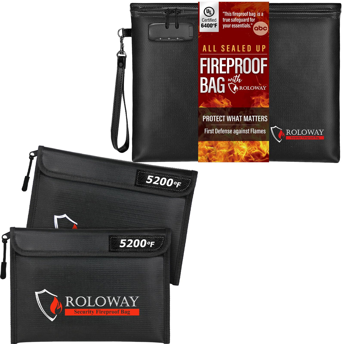 6400℉ Fireproof Document Bag (14.5 x 11.5 inch) and Fireproof Bag - Image 1