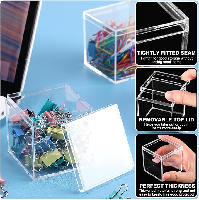 Tuanse 80 Pcs Acrylic Box with Lid Clear Small Acrylic Box Plastic Square Cube with Lid Mini Containers Display 2.2 x 2.2 x 2.2 Inch for Candy Pill Tiny Jewelry Toys Gifts