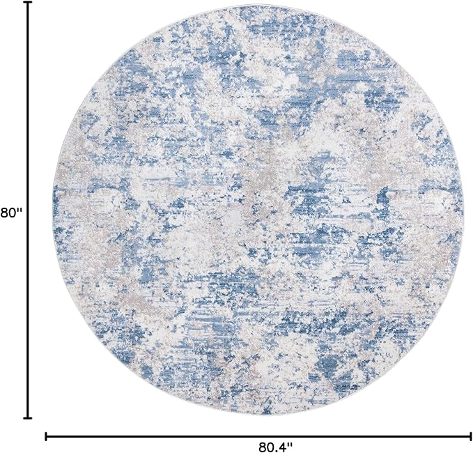 SAFAVIEH Amelia Collection Area Rug - 6'7" Round, Grey & Blue, Modern Abstract Design, Non-Shedding & Easy Care, Ideal for High Traffic Areas in Living Room, Bedroom (ALA705F)