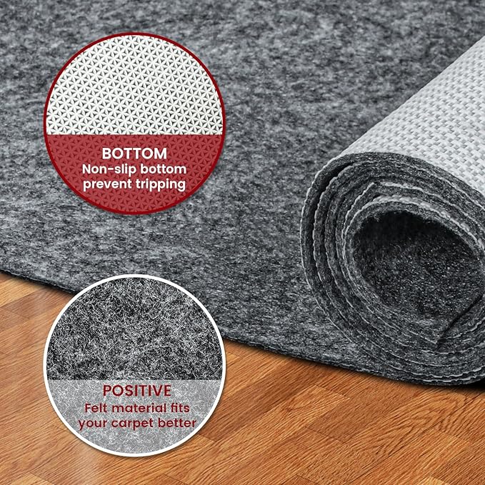Waterproof Rug Pad, 5x7 ft Area Rug Non-Slip Carpet Pad, 1/4" Thick Non-Slip Rug Pads for All Floors and Finishes, Felt Pad for Hardwood Floors, Keeps Carpets in Place Soft and Safe
