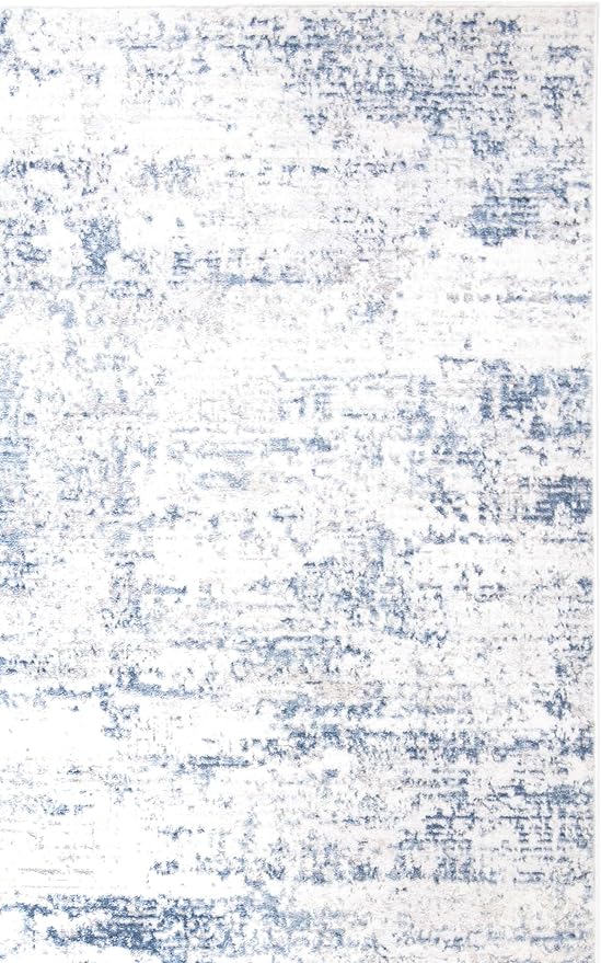 SAFAVIEH Amelia Collection Area Rug - 5' Square, Ivory & Blue, Modern Abstract Design, Non-Shedding & Easy Care, Ideal for High Traffic Areas in Living Room, Bedroom (ALA700A)