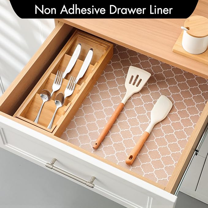 Cooyes Shelf Liner for Kitchen Cabinets – Non-Adhesive Waterproof Drawer Liner – Durable EVA Material Easy-to-Cut Shelf Paper for Refrigerator, Cupboard, Dresser with Modern Pattern (17.7"W x 78.7"L)