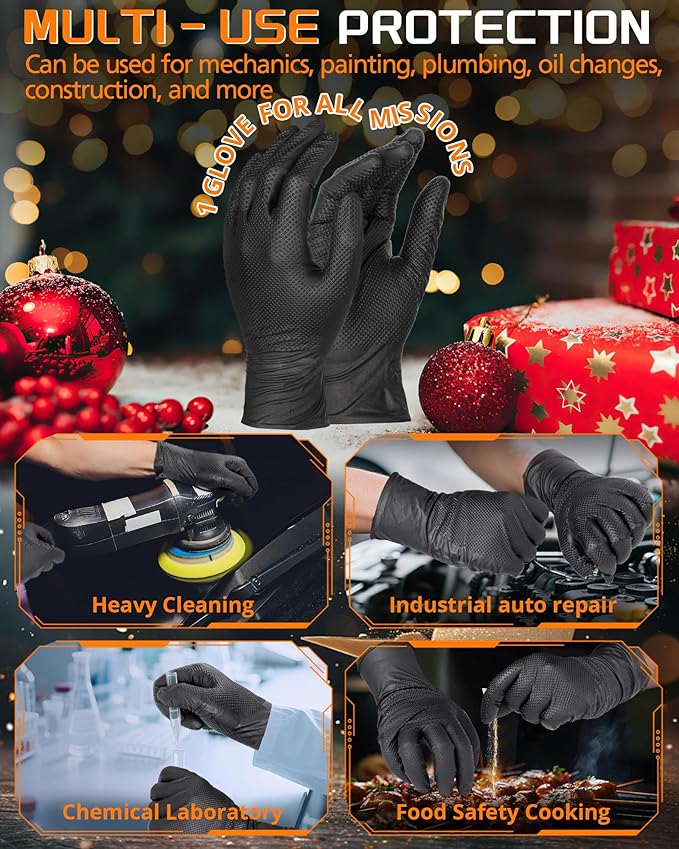 wcy Anboson 9 Mil Latex Free Disposable Nitrile Gloves - Black, M, 30PCS (Diamond Grip for Mechanics/Automotive/Industrial/Garden Rubber Gloves for Men, Touchscreen Compatible)