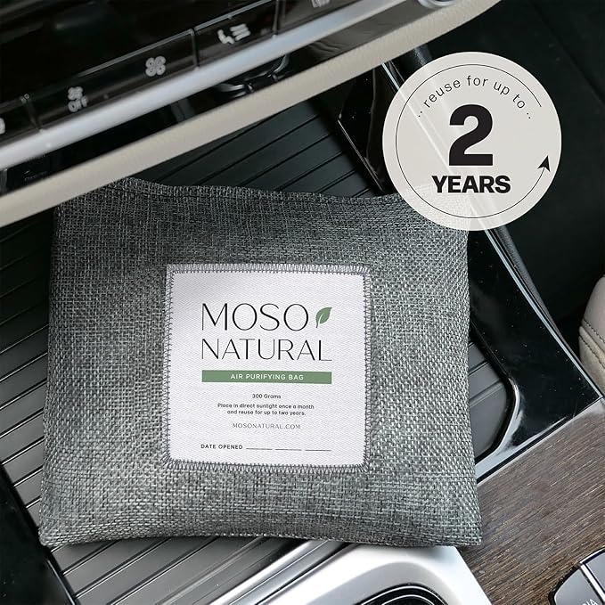 Moso Natural Charcoal Odor Absorber for Cars, 300g Bamboo Charcoal Air Purifying Bag, Unscented Odor Eliminator, Lasts Up to 2 Years, HGTV Editors’ Pick