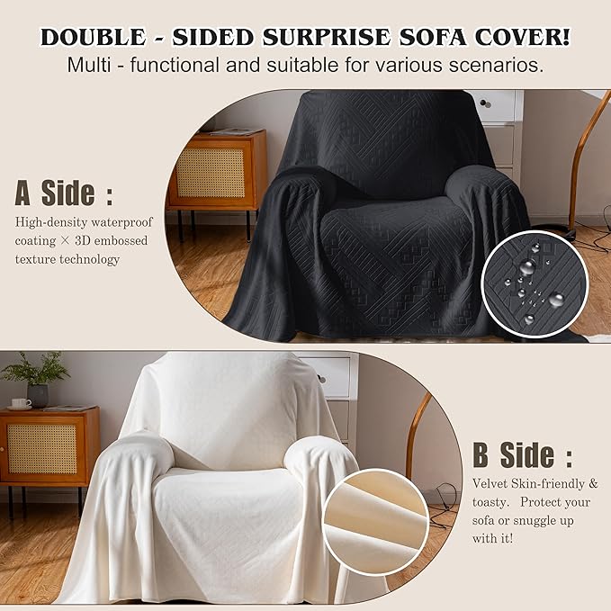 Waterproof Recliner Chair Covers, Anti-Slip Reclining Chair Covers, Pet-Friendly, Washable, Durable and Breathable Couch Covers – Reversible Design for Sofa Protection(71x71in/Black)