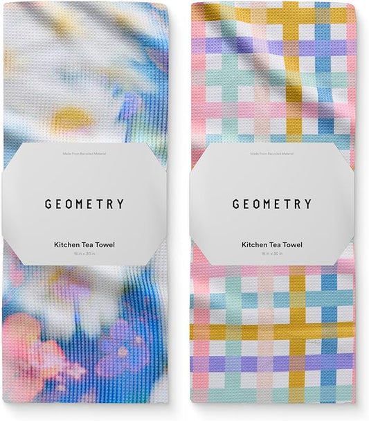 GEOMETRY Spring Kitchen Towels - Quick Dry Microfiber Cloth Spring & Summer Dish Towels for Kitchen Drying - Premium Quick Dry Towel - Soft Flora, 18" x 30" - 2-Pack