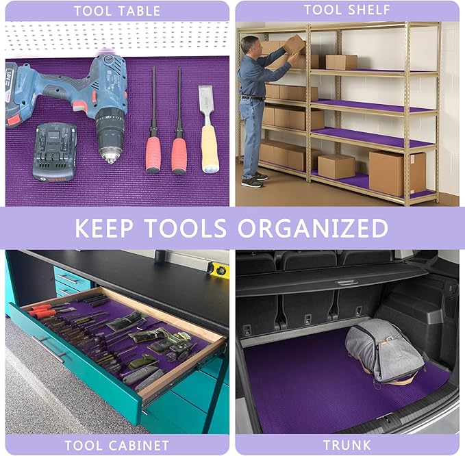 Foam Toolbox Liner Drawer Mat 1/8 Inch Thick X 24 Inch Wide X 24 Ft Long Purple, No Slip for Protecting Cabinet, Garage, Cart, Tool Box