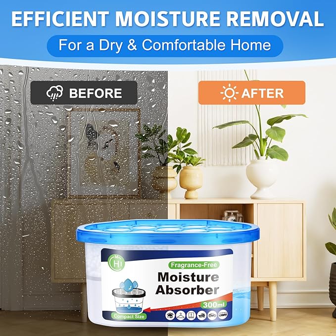 CHMI Moisture Absorbers 12 Pack， Attract and Trap Excess Moisture from Your Bathroom, Kitchen，Closet, Eliminate Musty Odors，Odor Eliminator with Fragrance Free, 6.4oz, 300ml.