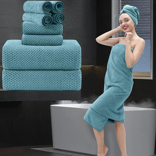 8 Piece Bathroom Towel Set |2 Oversized Large Bath Towels Sheet,2 Hand Towels and 4 Washcloths| 600GSM Ultra Soft Luxury Premium Towel Set Highly Absorbent Quick Dry Hotel Towel Collection,Turquoise
