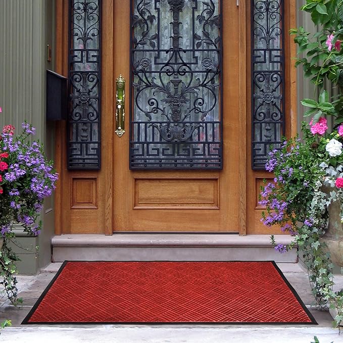 tonchean Front Door Mat, 60" x 36" Heavy Duty Indoor Outdoor Doormat, Non-Slip Door Mat Indoor Entrance, Rubber Backing Low Profile Mat, Commercial Entrance Doormat for Patio Porch, Red