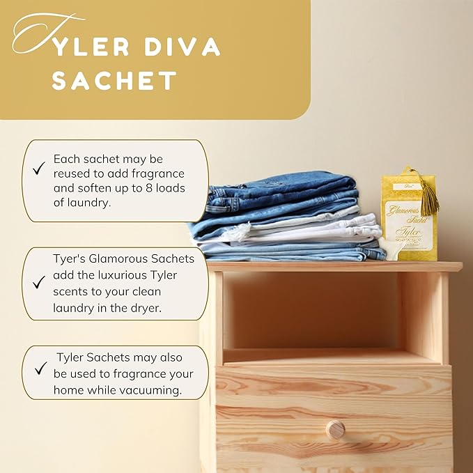 Worldwide Nutrition Bundle: Tyler Candle Company Diva Dryer Sheet Sachets - Glamorous Reusable Dryer Sheets - 2 Packs of 8 Sachets, Dryer, Home, or Personal Sachet and Multi-Purpose Key Chain