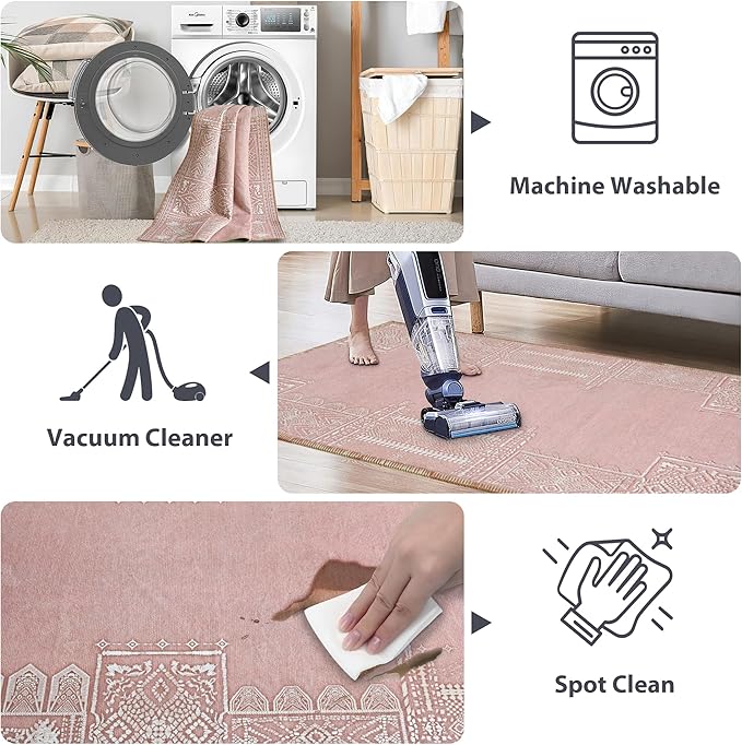 NICETOWN 2x3 Pink Rug for Entrance - Non Slip Modern Entryway Carpet Foladable Non-Resistant Oriental Medallion Mat for Entrance Kitchen Laundry Bathroom Bedroom