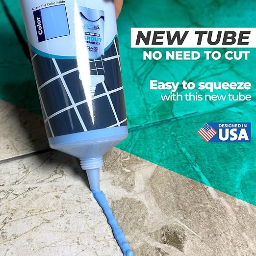 Tile Grout Repair Kit - Blue - Premixed Acrylic Sanded Grout, Waterproof Formula, Bathroom & Shower Grout Repair, with Plastic Applicator, 13.4 oz / 380 g / 0.84 lb